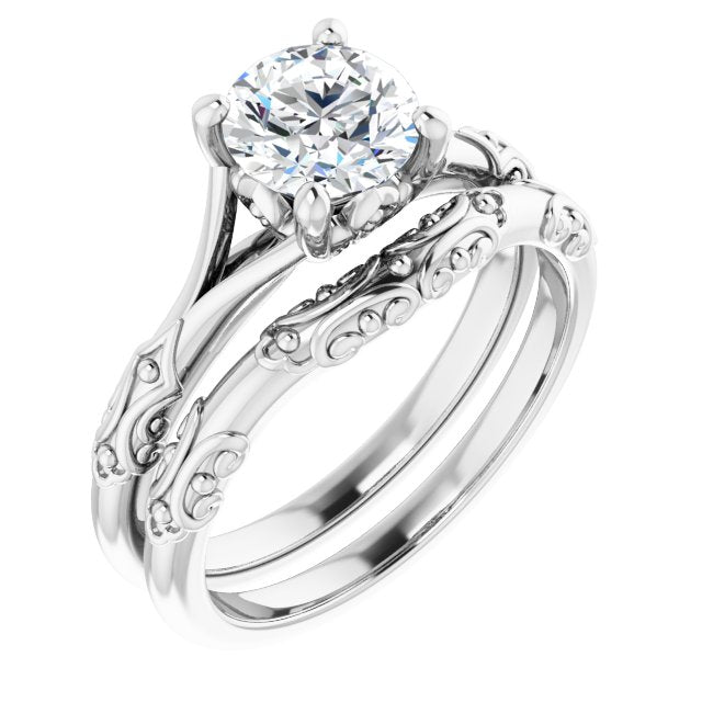 One Carat Brilliant Moissanite Vintage Ring