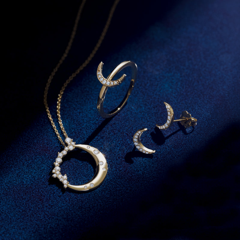 celestial jewellery, necklace, earrings, rings