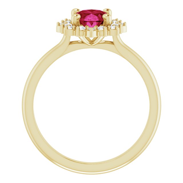 8 x 6mm Oval LG Ruby Ring with LG Diamond Halo