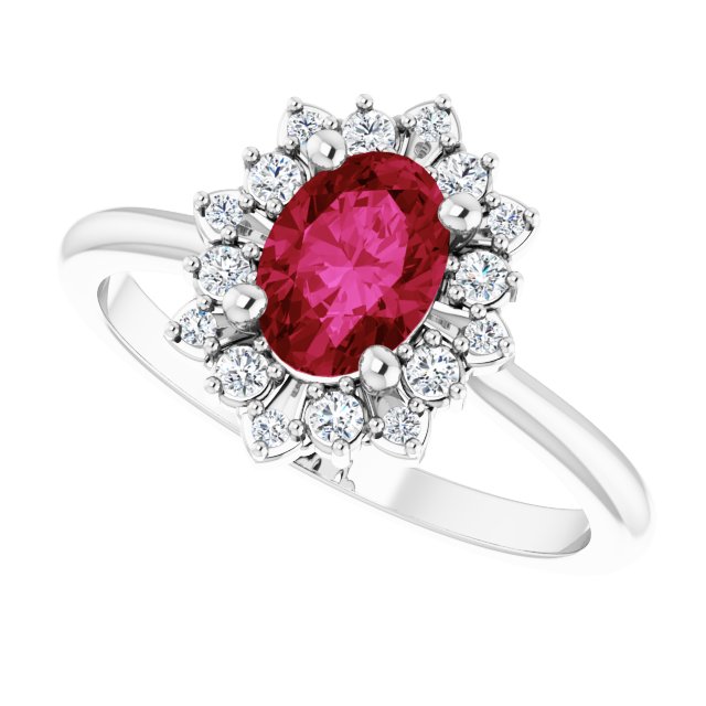 7 x 5mm Oval  LG Ruby Ring with LG Diamond Halo