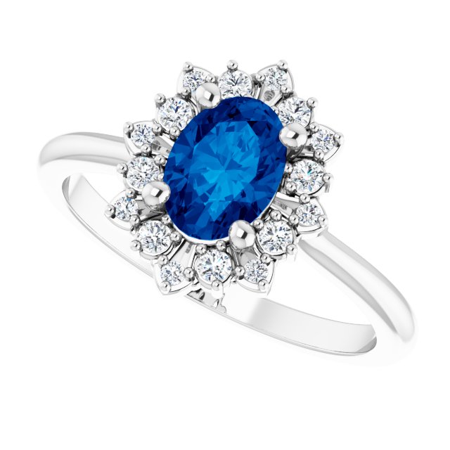 7 x 5mm Oval LG Sapphire Ring with LG Diamond Halo