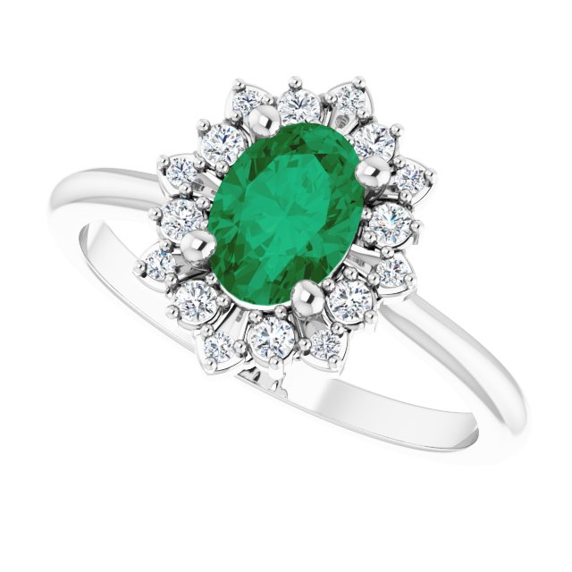 7 x 5mm Oval LG Emerald Ring with LG Diamond Halo