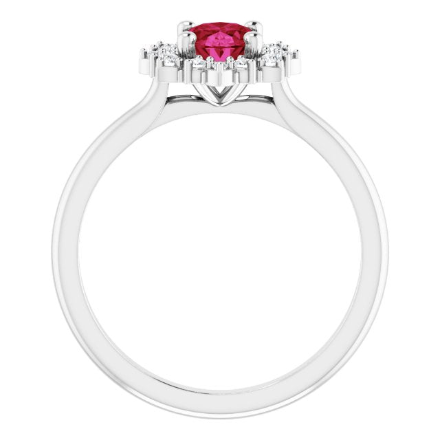 7 x 5mm Oval  LG Ruby Ring with LG Diamond Halo