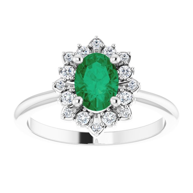 7 x 5mm Oval LG Emerald Ring with LG Diamond Halo