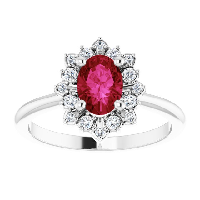 7 x 5mm Oval  LG Ruby Ring with LG Diamond Halo