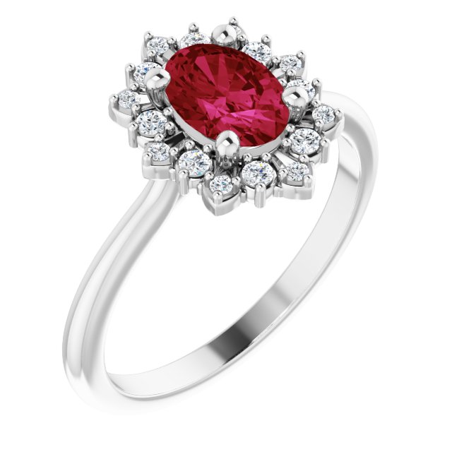 7 x 5mm Oval  LG Ruby Ring with LG Diamond Halo