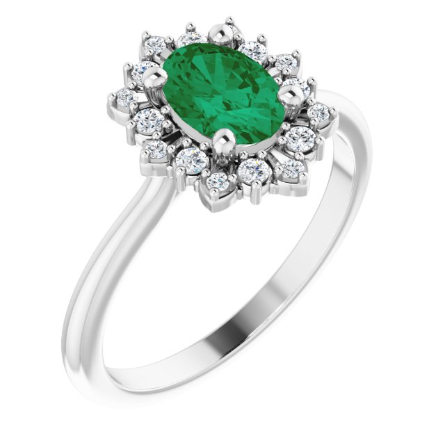 7 x 5mm Oval LG Emerald Ring with LG Diamond Halo