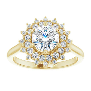 One Carat Moissanite & LG Diamond Double Halo Ring