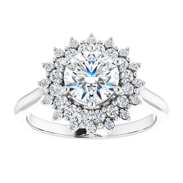 One Carat Moissanite & LG Diamond Double Halo Ring