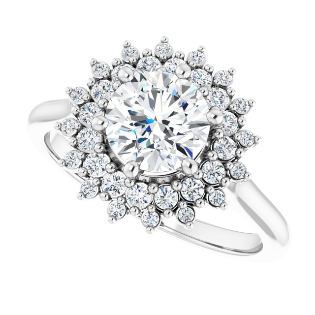 One Carat Moissanite & LG Diamond Double Halo Ring