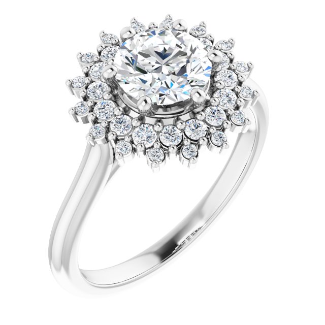 One Carat Moissanite & LG Diamond Double Halo Ring