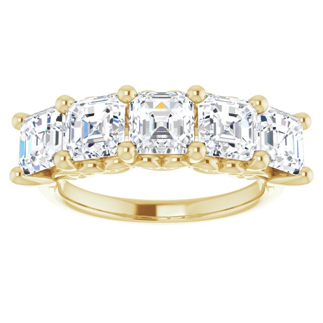 Three and 3/4ct Vintage Five Stone Asscher Moissanite Anniversary Ring