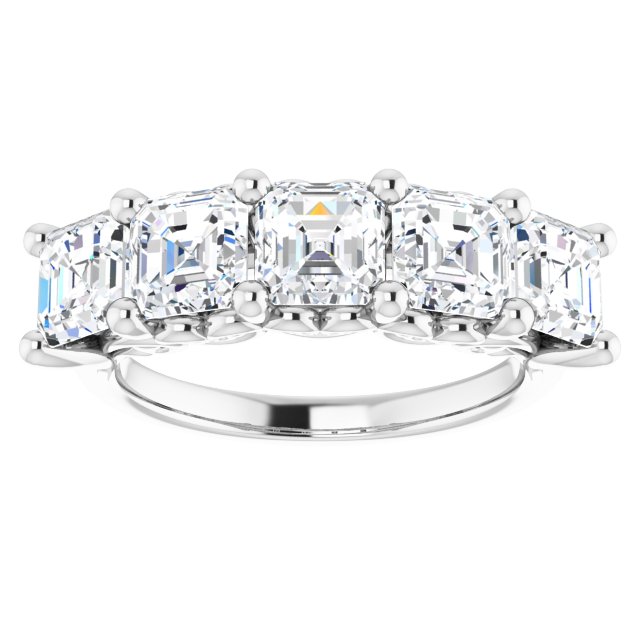 Three and 3/4ct Vintage Five Stone Asscher Moissanite Anniversary Ring