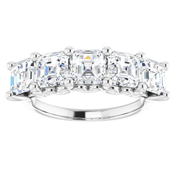 Three and 3/4ct Vintage Five Stone Asscher Moissanite Anniversary Ring