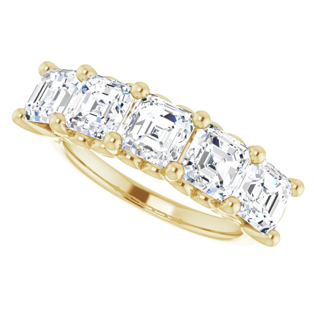 Three and 3/4ct Vintage Five Stone Asscher Moissanite Anniversary Ring