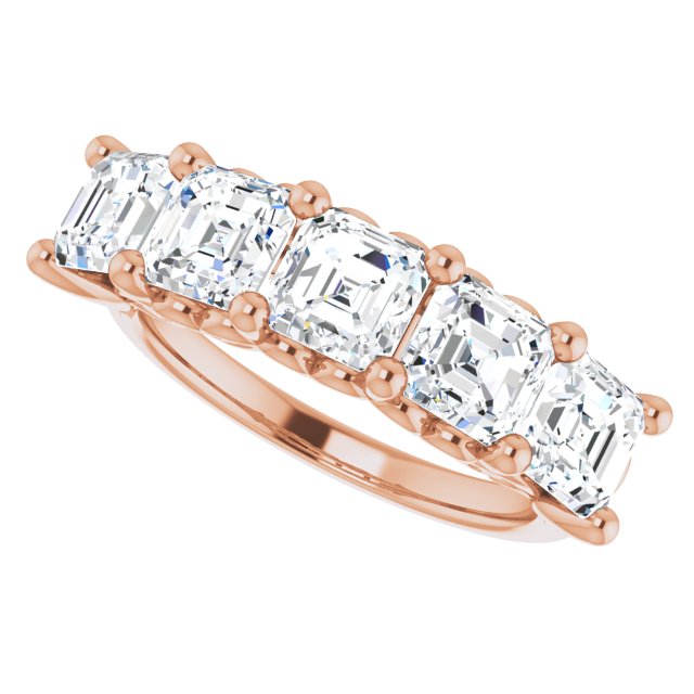 Three and 3/4ct Vintage Five Stone Asscher Moissanite Anniversary Ring