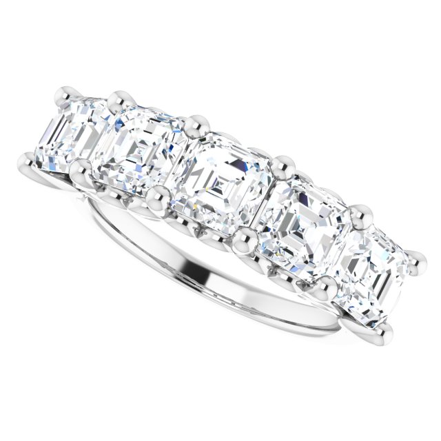 Three and 3/4ct Vintage Five Stone Asscher Moissanite Anniversary Ring