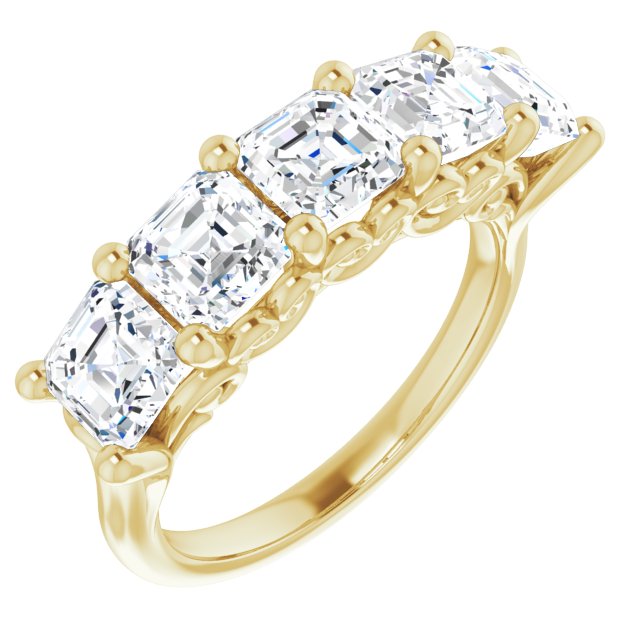 Three and 3/4ct Vintage Five Stone Asscher Moissanite Anniversary Ring