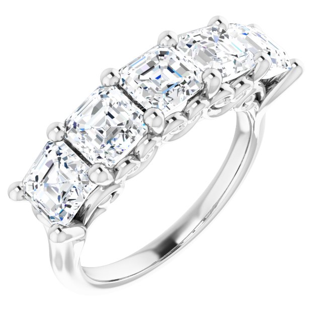 Three and 3/4ct Vintage Five Stone Asscher Moissanite Anniversary Ring