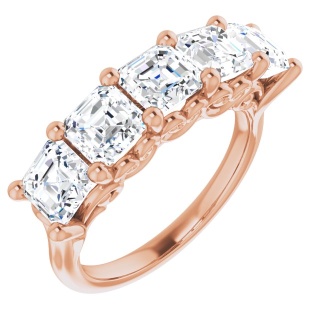 Three and 3/4ct Vintage Five Stone Asscher Moissanite Anniversary Ring