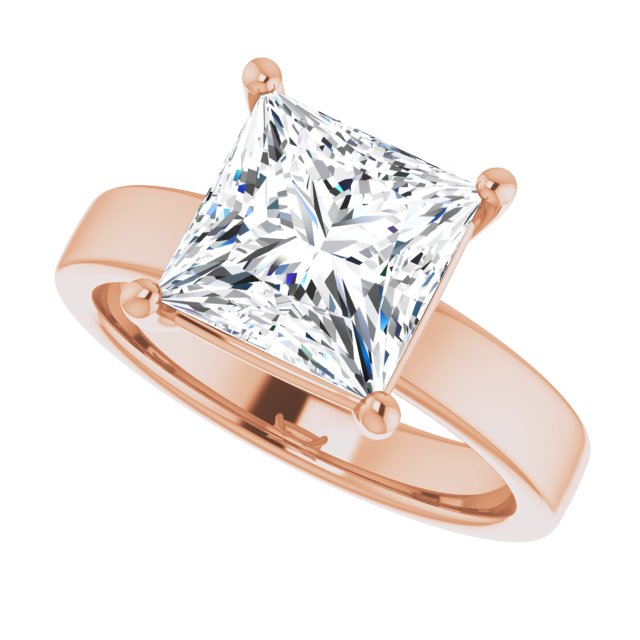 Three Carat Princess Cut Moissanite Solitaire Ring with sleek and modern solid band