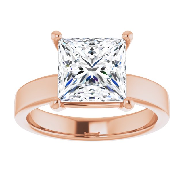 Three Carat Princess Cut Moissanite Solitaire Ring with sleek and modern solid band