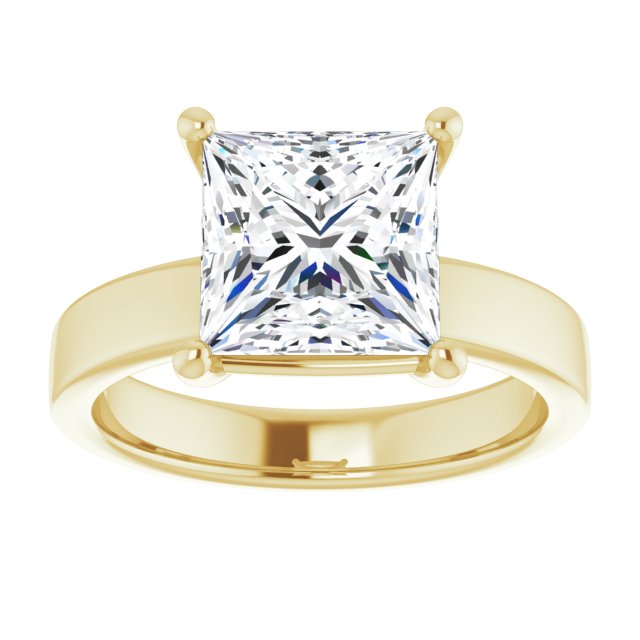 Three Carat Princess Cut Moissanite Solitaire Ring with sleek and modern solid band
