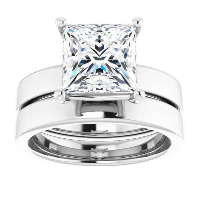 Three Carat Princess Cut Moissanite Solitaire Ring with sleek and modern solid band