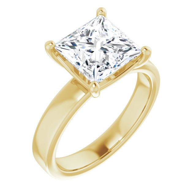 Three Carat Princess Cut Moissanite Solitaire Ring with sleek and modern solid band