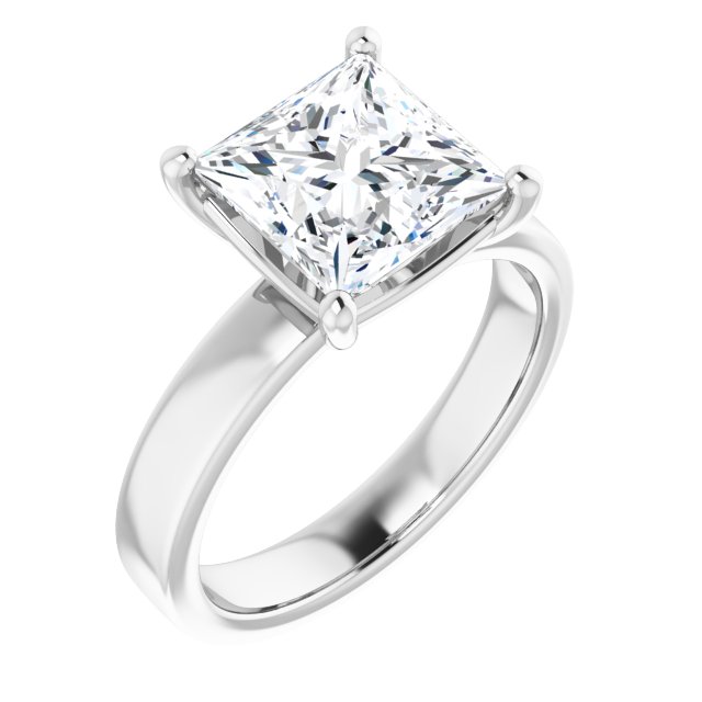 Three Carat Princess Cut Moissanite Solitaire Ring with sleek and modern solid band