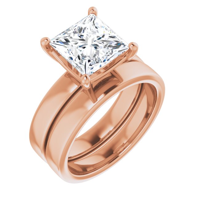 Three Carat Princess Cut Moissanite Solitaire Ring with sleek and modern solid band