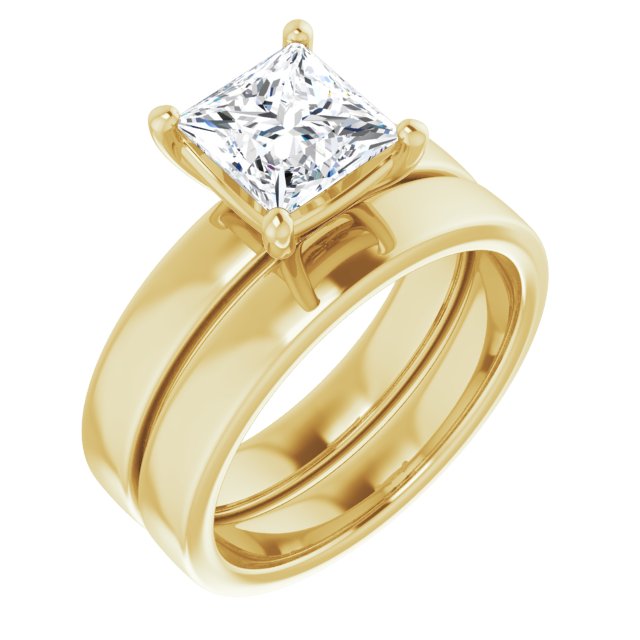 1.50ct Princess Cut Moissanite Solitaire Ring with sleek and modern solid band