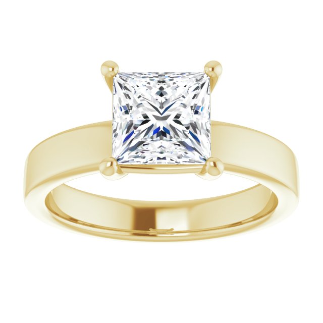 1.50ct Princess Cut Moissanite Solitaire Ring with sleek and modern solid band