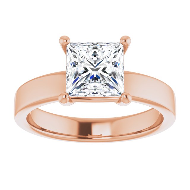 1.50ct Princess Cut Moissanite Solitaire Ring with sleek and modern solid band