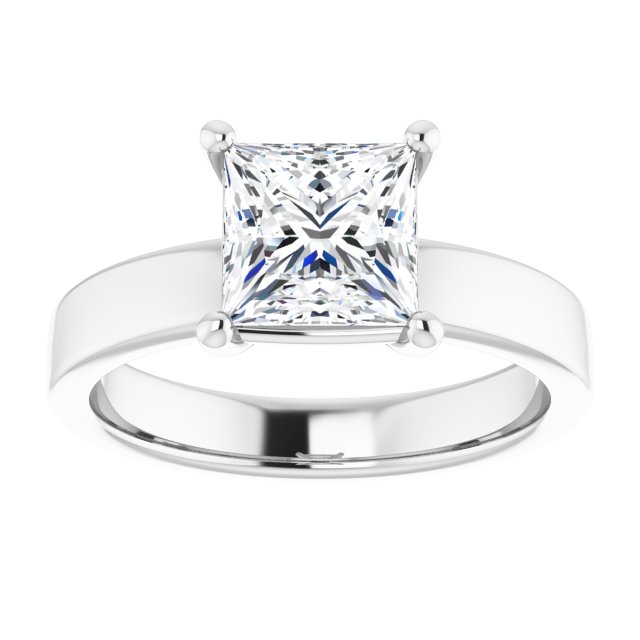 1.50ct Princess Cut Moissanite Solitaire Ring with sleek and modern solid band