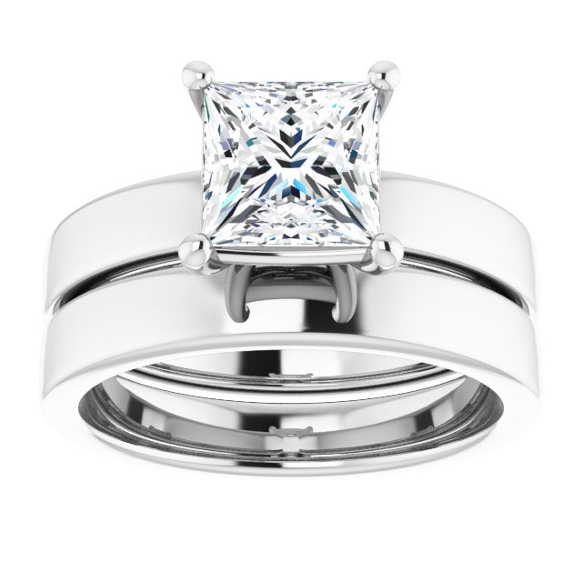 1.50ct Princess Cut Moissanite Solitaire Ring with sleek and modern solid band
