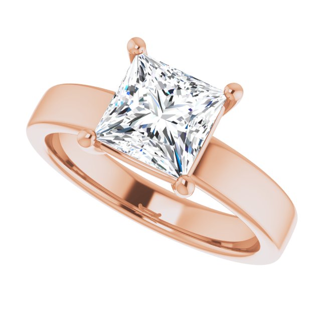 1.50ct Princess Cut Moissanite Solitaire Ring with sleek and modern solid band