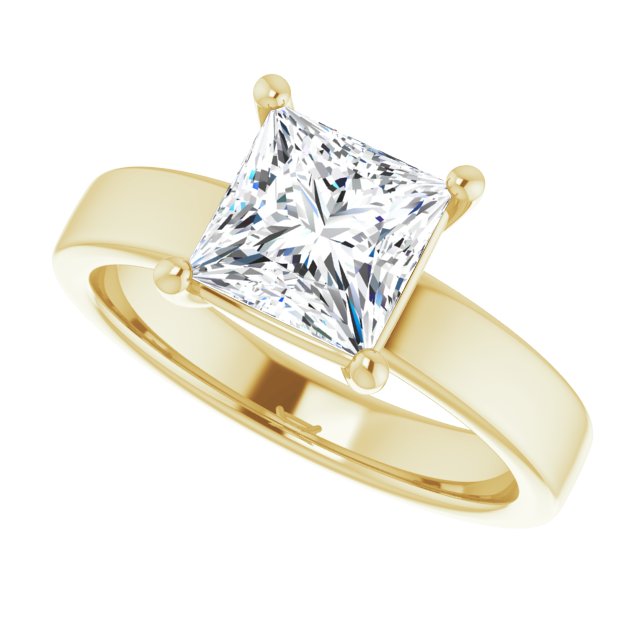 1.50ct Princess Cut Moissanite Solitaire Ring with sleek and modern solid band