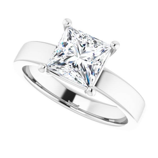 1.50ct Princess Cut Moissanite Solitaire Ring with sleek and modern solid band