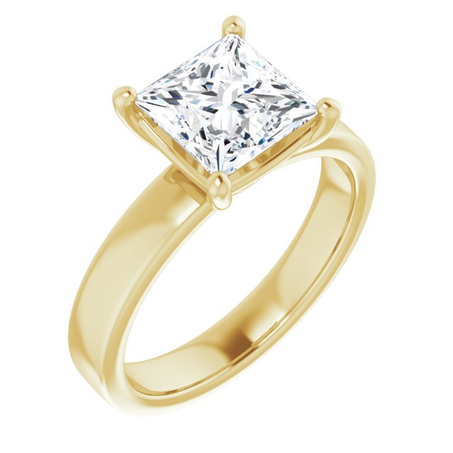Two Carat Princess Cut Moissanite Solitaire Ring with sleek and modern solid band