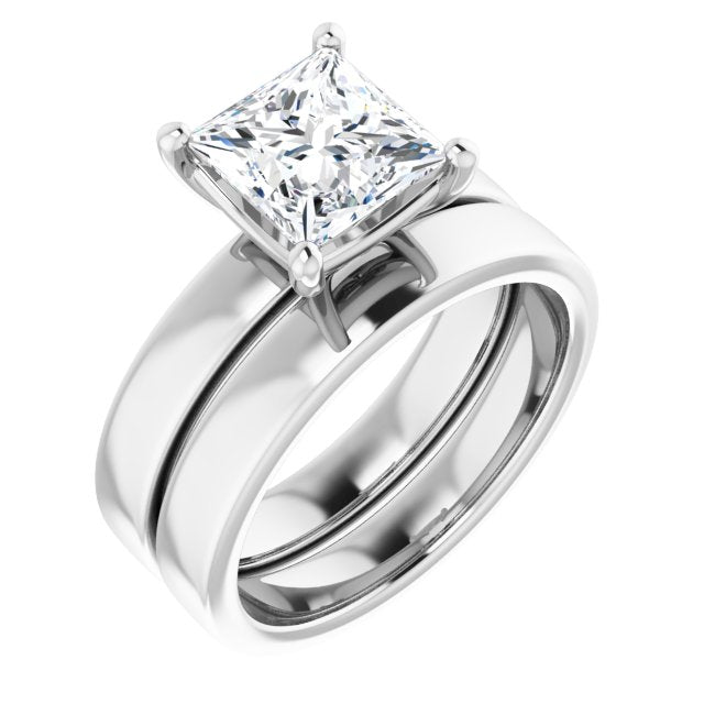 Two Carat Princess Cut Moissanite Solitaire Ring with sleek and modern solid band
