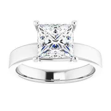 Two Carat Princess Cut Moissanite Solitaire Ring with sleek and modern solid band