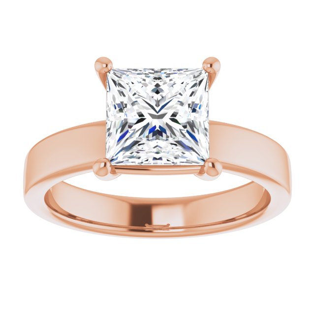 Two Carat Princess Cut Moissanite Solitaire Ring with sleek and modern solid band