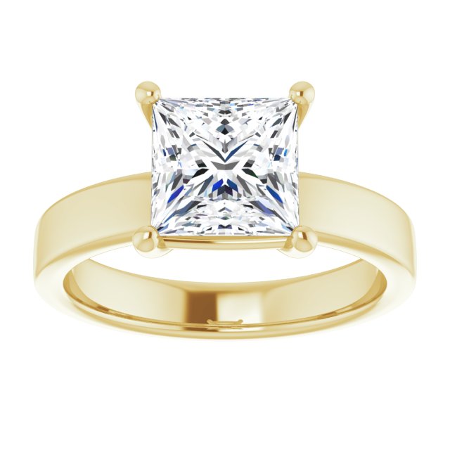 Two Carat Princess Cut Moissanite Solitaire Ring with sleek and modern solid bandTwo Carat Princess Cut Moissanite Solitaire Ring with sleek and modern solid band