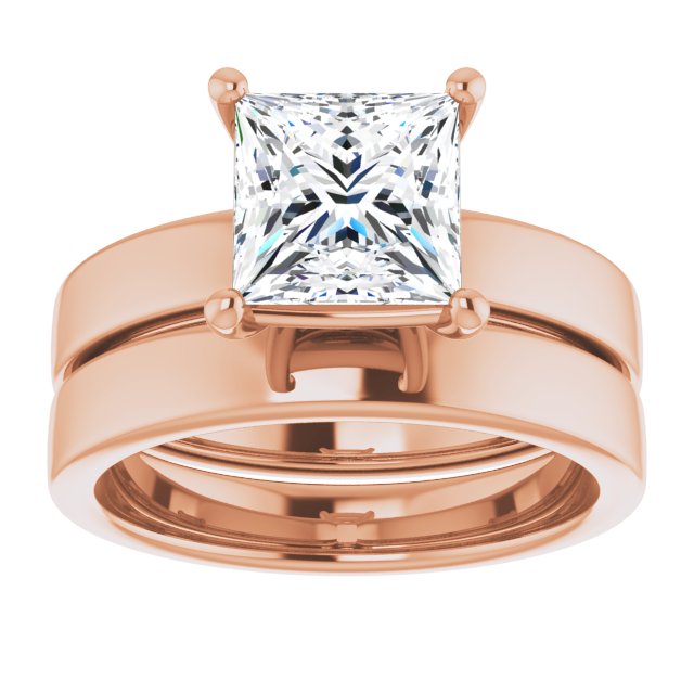 Two Carat Princess Cut Moissanite Solitaire Ring with sleek and modern solid band