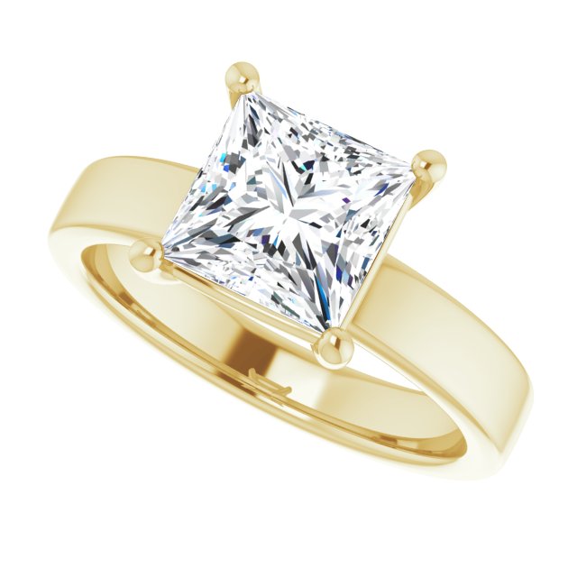 Two Carat Princess Cut Moissanite Solitaire Ring with sleek and modern solid band