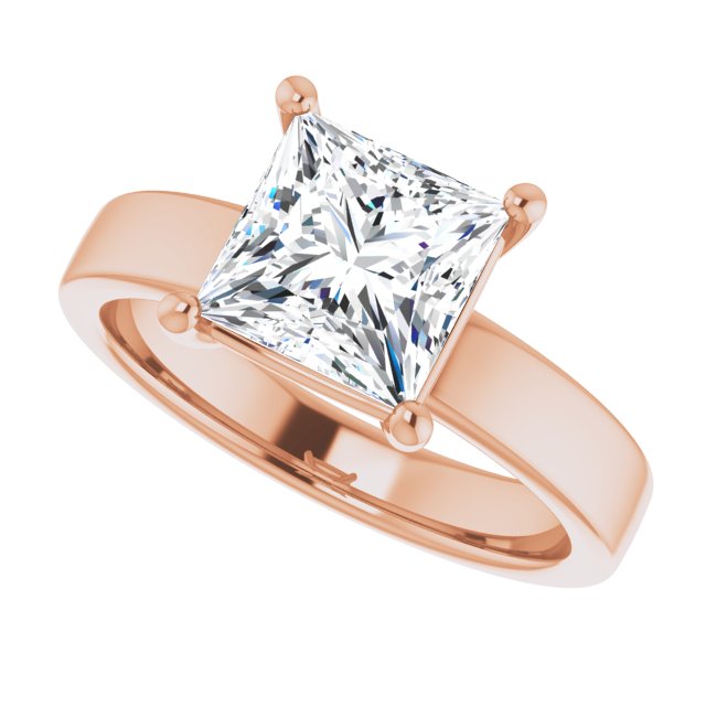 Two Carat Princess Cut Moissanite Solitaire Ring with sleek and modern solid band