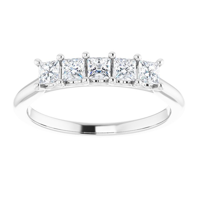 Half Carat Five Stone Princess Cut Moissanite Anniversary Ring