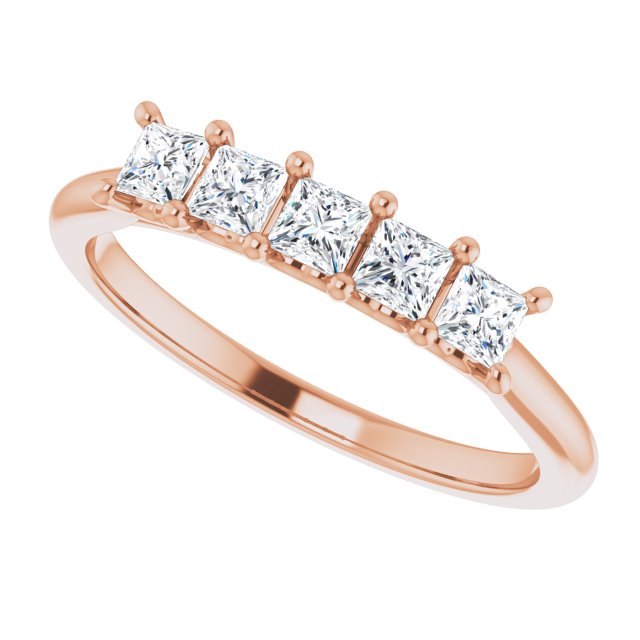 Half Carat Five Stone Princess Cut Moissanite Anniversary Ring