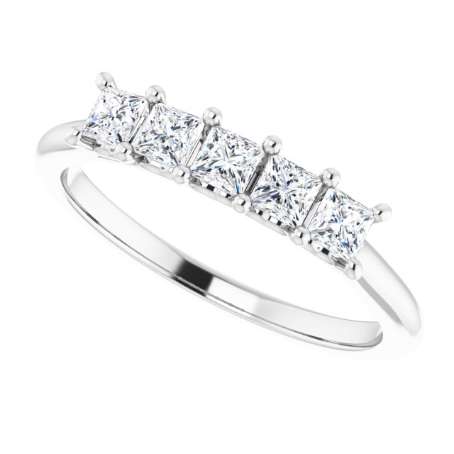 Half Carat Five Stone Princess Cut Moissanite Anniversary Ring